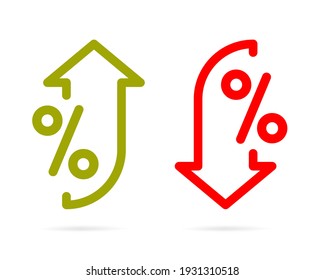 Percent with up, down arrow template outline design element. Percentage growth, reduction symbol for bank investment, interest rate, finance service vector illustration isolated on white background