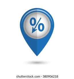 percent - vector icon;  blue map pointer