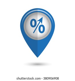 percent - vector icon;  blue map pointer