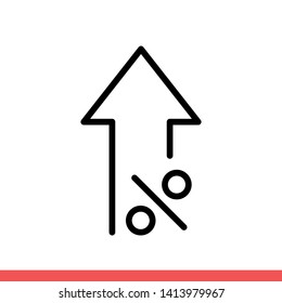 Percent up vector icon, growth symbol. Simple, flat design for web or mobile app