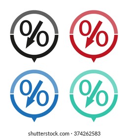 percent - vector icon; map pointer;  message bubble