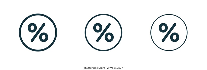 Conjunto de iconos de porcentaje de Vector estilo relleno y contorneado negro.