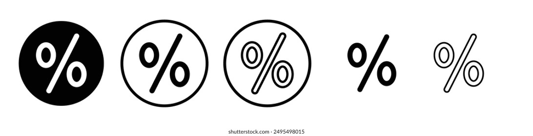 Percent vector icon set in black and white color.