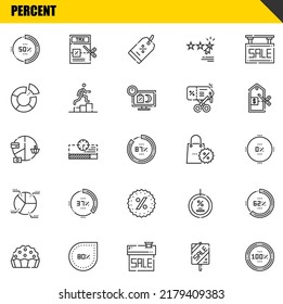 percent vector line icons set. percentage, pie and pie chart Icons. Thin line design. Modern outline graphic elements, simple stroke symbols stock illustration