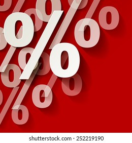 Percent white paper corner on red background