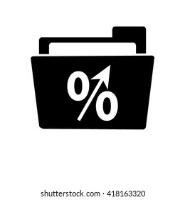 percent - white vector icon;  black folder