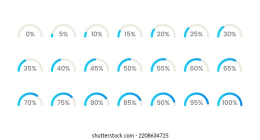 Percentage 0 to 100, blue line, semicircle. Vector illustration