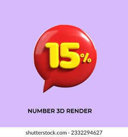 percentage 3d number 15% yellow and Red