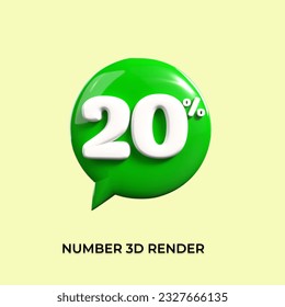 percentage 3d number 20% green. white yellow 