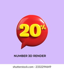 percentage 3d number 20% yellow and Red