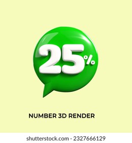 percentage 3d number 25% green. white yellow 