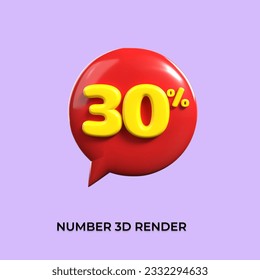 percentage 3d number 30% yellow and Red