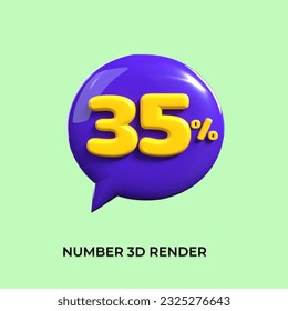 porcentaje 3 d número 35% de la venta de burbujas amarillo púrpura