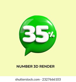 percentage 3d number 35% green. white yellow 