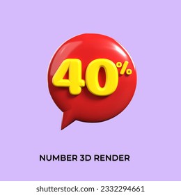 percentage 3d number 40% yellow and Red