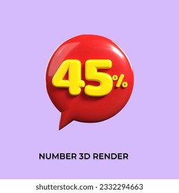 percentage 3d number 45% yellow and Red