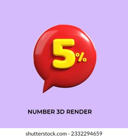 percentage 3d number 5% yellow and Red