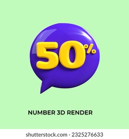 percentage 3d number 50% bubble sale yellow purple