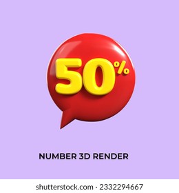 percentage 3d number 50% yellow and Red