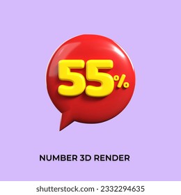 percentage 3d number 55% yellow and Red