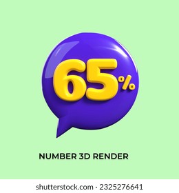 percentage 3d number 65% bubble sale yellow purple