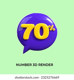 porcentaje 3 d número 70% de la venta de burbujas amarillo púrpura