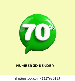 percentage 3d number 70% green. white yellow 