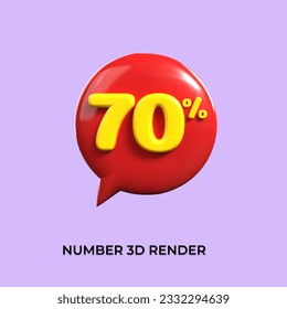 percentage 3d number 70% yellow and Red