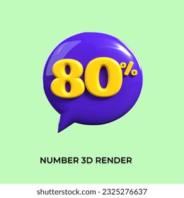 percentage 3d number 80% bubble sale yellow purple