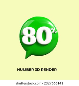 percentage 3d number 80% green. white yellow 