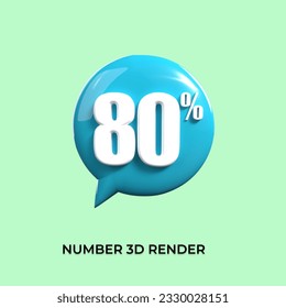 percentage 3d number 80% green blue white 