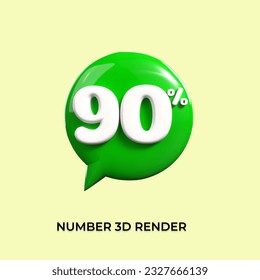 percentage 3d number 90% green. white yellow 