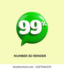 percentage 3d number 99% green. white yellow