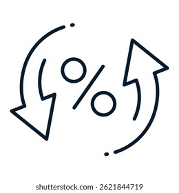 Percentage, arrow in circle. Vector linear icon isolated on white background.
