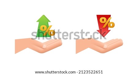 Percentage with arrow up and down. Banking, credit, interest rate. Vector stock illustration.
