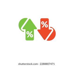 Percentage arrow up and down icon. Finance interest rate sign business concept. Growth profit icon vector design and illustration.

