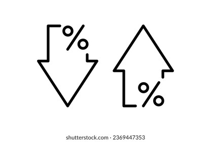 Percentage arrow up and down icon. Percent line icon. Price increase, decrease. Business simple symbol. Vector illustration isolated on white background. Editable stroke.