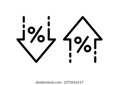 Prozentualer Pfeil nach oben und unten Symbol. Percent Line Symbol. Preisanstieg, Rückgang. Business-einfaches Symbol. Vektorgrafik einzeln auf weißem Hintergrund. Bearbeitbarer Strich.