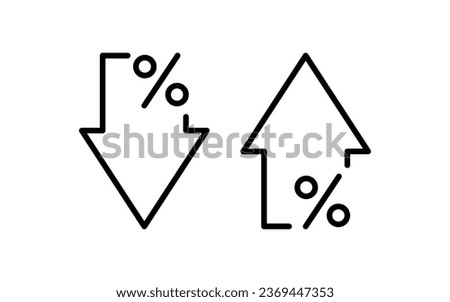 Percentage arrow up and down icon. Percent line icon. Price increase, decrease. Business simple symbol. Vector illustration isolated on white background. Editable stroke.