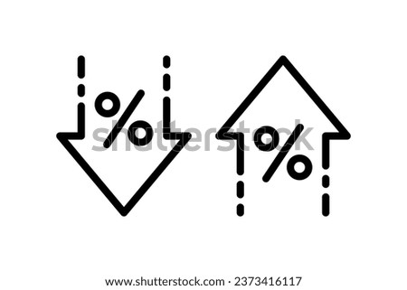 Percentage arrow up and down icon. Percent line icon. Price increase, decrease. Business simple symbol. Vector illustration isolated on white background. Editable stroke.