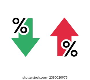Percentage with arrow up and down icon vector illustration. Percentage arrow with percent sign. Growth profit icon in flat style