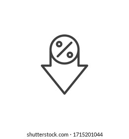 Percentage arrow down line icon. linear style sign for mobile concept and web design. Decreasing percentage arrow outline vector icon. Symbol, logo illustration. Vector graphics