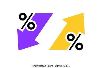 Prozentualer Pfeil nach oben und unten Linie Symbol. Prozentualer Pfeil mit Prozentzeichen. Design-Konzept für Bank-, Kredit-, Zinssatz-, Finanz- und Geldbereich.