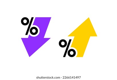 Porcentaje con flecha hacia arriba y hacia abajo, icono de línea. Flecha porcentual con signo de porcentaje. Concepto de diseño para banca, crédito, tipo de interés, finanzas y ámbito monetario.