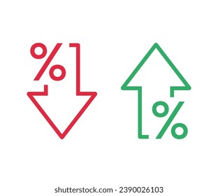Icono de flecha de porcentaje hacia arriba y hacia abajo. Icono de línea de icono de ganancias de crecimiento. Concepto de negocio de señalización de la tasa de interés de las finanzas.
