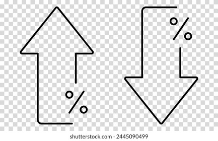 Percentage arrow up and down line icon. Vector illustration isolated on transparent background
