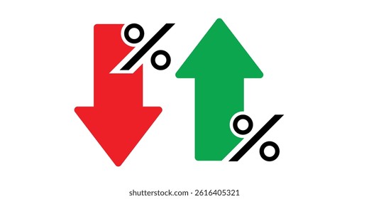 Percentage with arrow up and down, line icon. Percentage arrow with percent sign. Design concept for banking, credit, interest rate, finance and money sphere