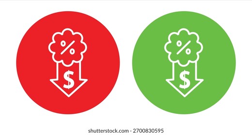 Icono de flecha de porcentaje. Flechas arriba y abajo con signo de porcentaje. Crecimiento y disminución de la inversión. Símbolo de icono de estilo plano. Ilustración vectorial