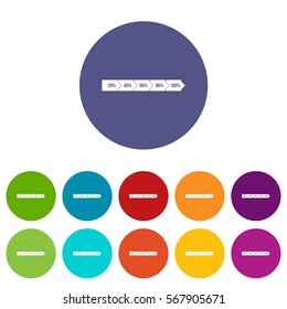 Percentage arrow infographic set icons in different colors isolated on white background