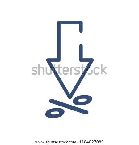  Percentage, arrow, reduction. Reduction of fees, commissions, investments.